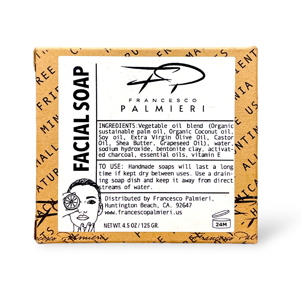 Francesco Palmieri Facial Soap Bar with Activated Charcoal and Bentonite Clay for balanced and radiant skin
