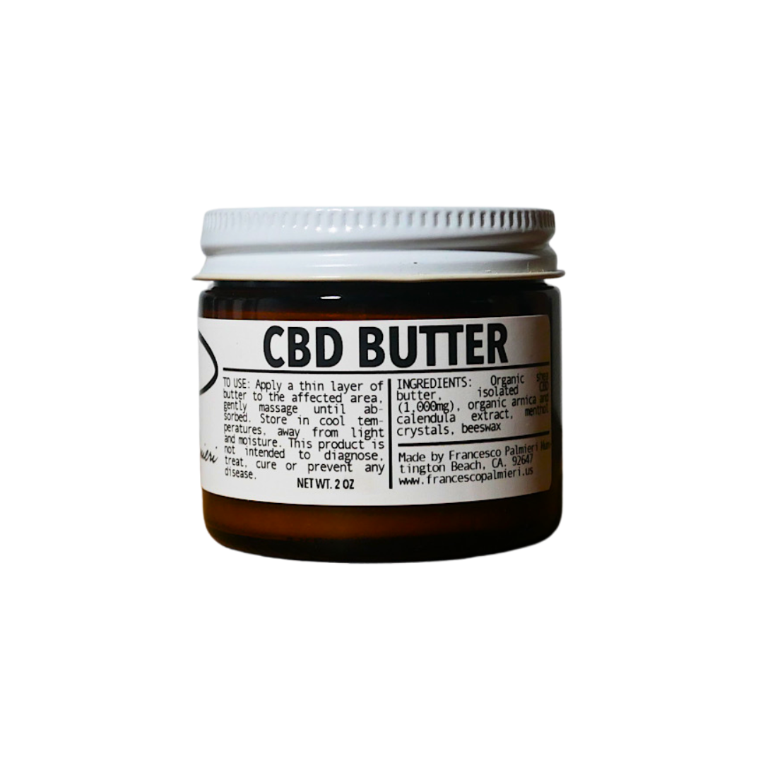 CBD Body Butter jar with 1000 mg CBD and natural ingredients.