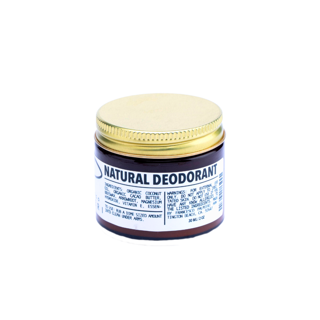 Baking soda-free natural deodorant with coconut oil and lavender scent in a 2oz glass jar for all-day freshness.