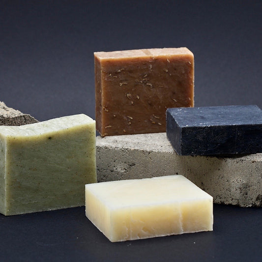 Lavender, Goat Milk, Green Tea, and Lemongrass soap bars arranged together in the Fresh Favorites Soap Collection, showcasing natural ingredients and luxurious skincare benefits