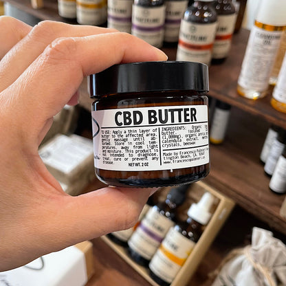 Therapeutic CBD Body Butter applied for pain relief and hydration.